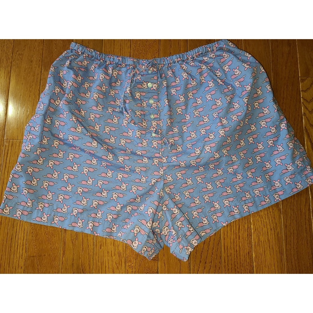 DISNEY Boxers PIGLET SHORTS SIZE XL‎ Blue and Pink Elastic Waist Tie Sz Small